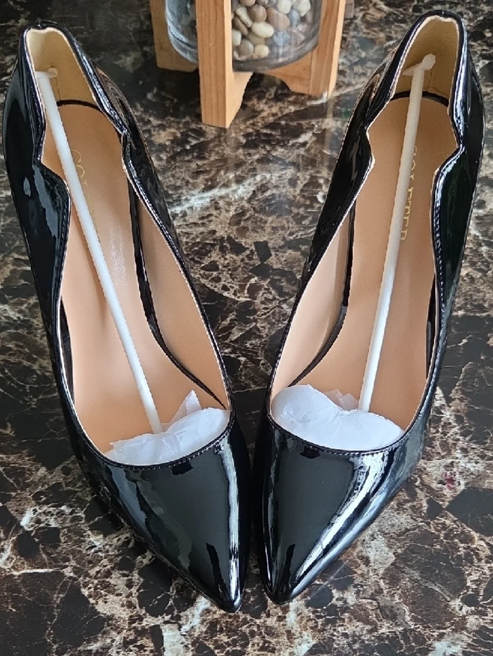 Black Patent Pointed-Toe High Heel Pumps